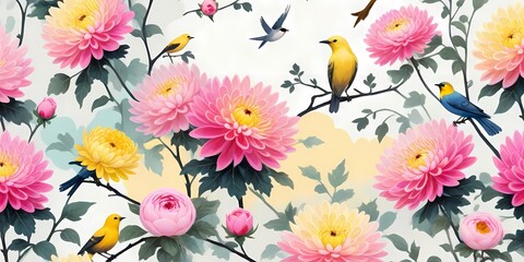 Birds with Flowers