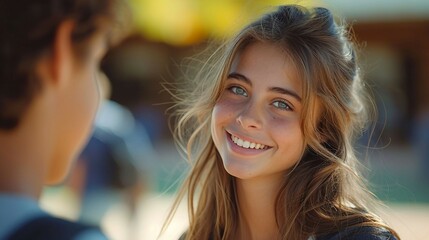 A shy teenager blushing while receiving a compliment. AI generate illustration