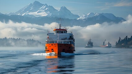 Seattle Washington ships in Puget Sound. Concept Seattle, Puget Sound, Ships, Maritime History - obrazy, fototapety, plakaty