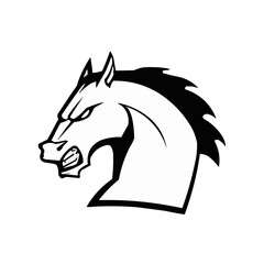 Vector illustration of a furious horse black and white | Silhouette of a horse head