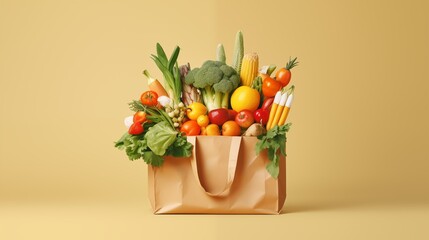 Supermarket. Paper bag full of healthy food.