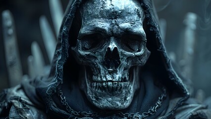 Skeletal king on bone throne ruling cursed kingdom with dark magic. Concept Dark Fantasy, Skeletal King, Bone Throne, Cursed Kingdom, Dark Magic