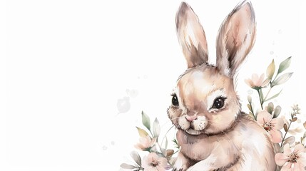 Obraz premium Whimsical Bunny Boy Surrounded by Flowers Generative AI