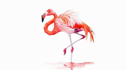 Pink Flamingo in Watercolor Illustration Generative AI