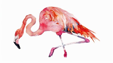 Pink Flamingo in Watercolor Illustration Generative AI