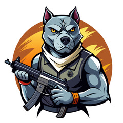 Stylized Pitbull Dog holding a submachine gun, exuding a sense of power and readiness