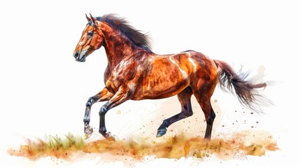 Adorable Horse Trotting on White Background Generative AI - obrazy, fototapety, plakaty