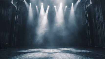 Artistic performances stage light background with spotlight illuminated the stage. Empty smoked...