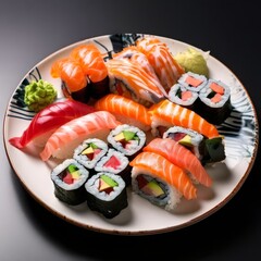 Plate with sushi isolated on transparent background AI generated