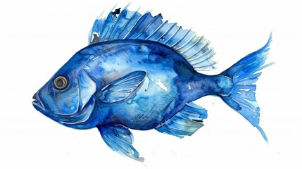 Vibrant Blue Fish on White Background Generative AI