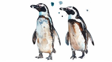 Obraz premium Adorable Penguins on White Background Generative AI