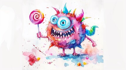Adorable Candy Monster Illustration on White Background Generative AI