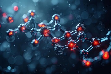 A computer-generated image showing interconnected red and silver spheres forming a molecular pattern