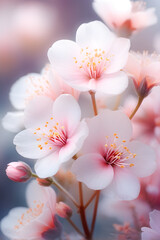 Pastel Reverie: Delicate Flowers Create a Softly Focused Romantic Dream. generative AI