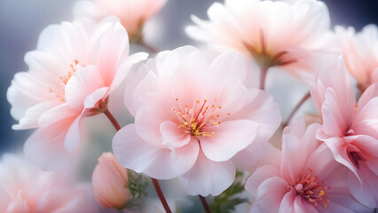 Dreamy Bloom: Soft Pastel Flowers in a Blurred Romantic Embrace. generative AI