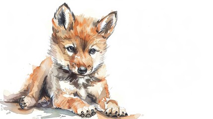 Obraz premium Adorable Baby Wolf in Watercolor Sketch Generative AI