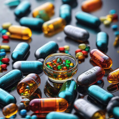 medicinal pills or candies inside a transparent bottle