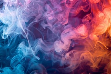 A colorful smoke background pattern with blue, red, and orange. Swirling and twisting, dynamic and energetic atmosphere