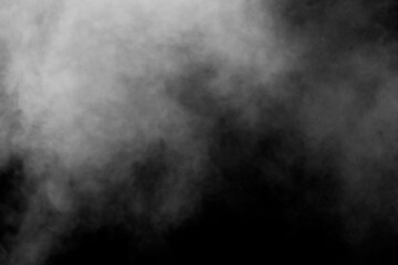 Isolated white fog on the black background, smoky effect for photos and artworks. Smoke and powder...