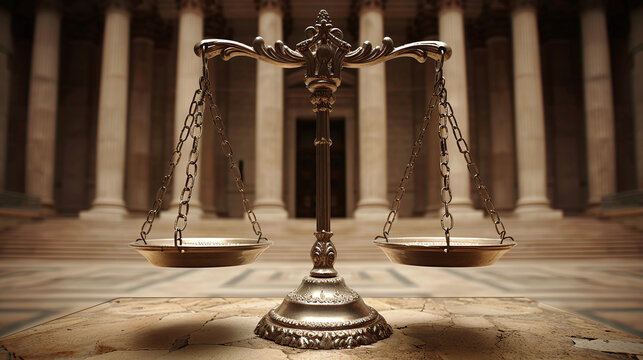 Law firm consultation banner, legal advice service, family criminal social statute justice concept,  with copy space area. Scales in front of supreme court house building, abstract background banner.
