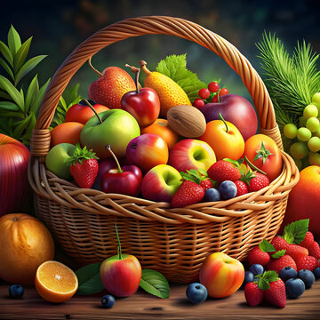free photo fresh and healthy fruits in straw bask