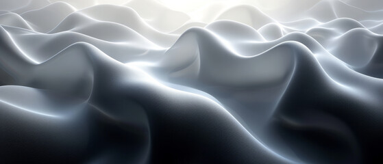 A black and white snowy landscape with a wave of fabric
