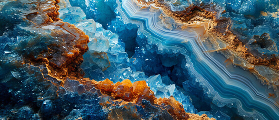 A blue and brown rock formation with a blue and orange streak