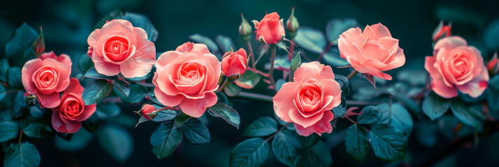 A bouquet of pink roses with dew drops on them - obrazy, fototapety, plakaty