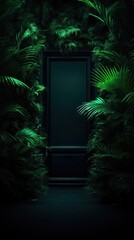 Night neon empty door background night nature plant.