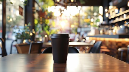 Calm morning in coffee shop with takeaway cup