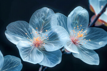 Two blue flowers with a frosty, almost translucent appearance