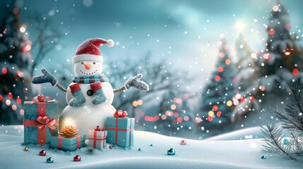 A delightful snowman holding gifts, crafted as a cheerful wallpaper for the holiday season, providing a joyful backdrop with space for personalized messages