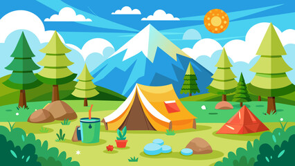 Fototapeta na wymiar summer-camp-background-with-tent