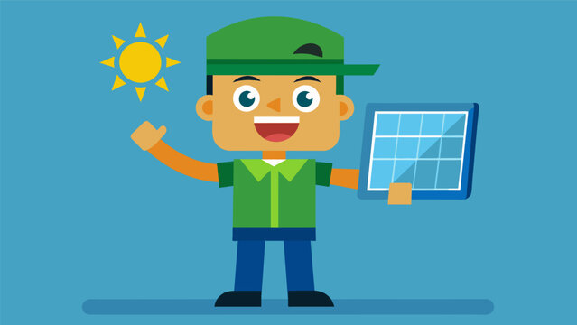 A cartoon character smugly displaying their homemade solar panel that powers all of their households electronic devices.
