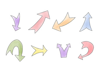 Set of different doodle vector arrows.