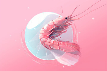 Prawn on pink background. Delicious food concept