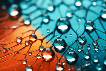 Abstract Water Droplets on Colorful Web Surface Reflecting Light