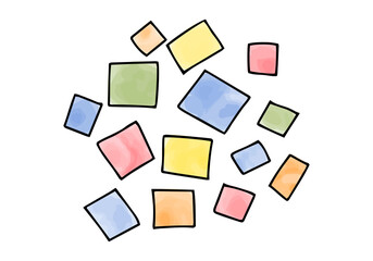 Watercolor doodle element. Multicolored squares. Vector illustration.