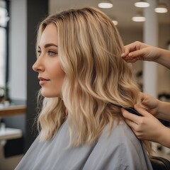Fototapeta premium Frauen beim Friseur. Generative AI Technologie