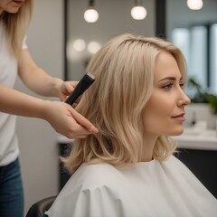 Fototapeta premium Frauen beim Friseur. Generative AI Technologie