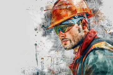 Hardworking Construction Worker in Detailed Watercolor Graphic