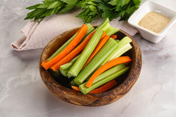 Vegan cuisine - dietary celery and carrot cticks