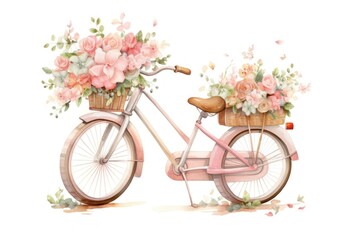 Fototapeta na wymiar Cute bicycle delivery flowers vehicle wheel plant.