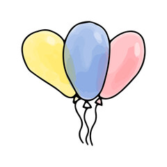 Watercolor doodle element. Colored balloons. Vector illustration.