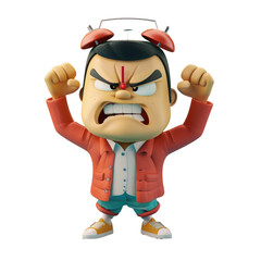 An irate Asian cartoon character brandishing an old fashioned clock gestures towards his head signaling your tardiness with a stern expression This animated figure conveys your lateness thro