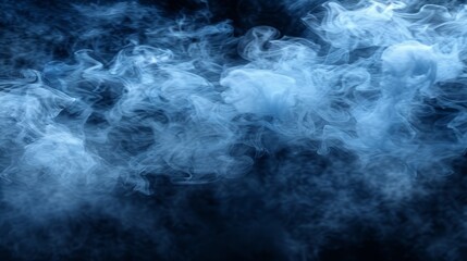   A substantial amount of smoke against a backdrop of absolute blackness, with a gentle light blue tint to the left side