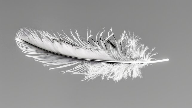  a feather drifts in air, against the backdrop of an unobstructed sky