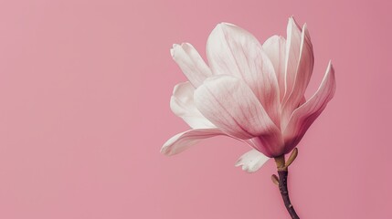   A pink flower tightly framed against a uniform pink backdrop, comprised of both background and distant wall, with a solitary pink bloom prominent in the foreground