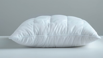   A white pillow against a white surface, with gray walls in the background