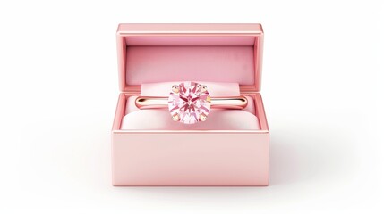 A 3D icon of an engagement ring, featuring a gemstone ring in a gift box. This isolated object is illustrated on a white background.